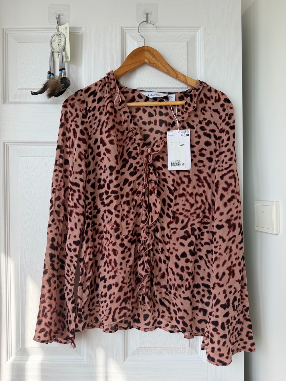 & Other Stories Pink Leopard Ruffle-Front Blouse